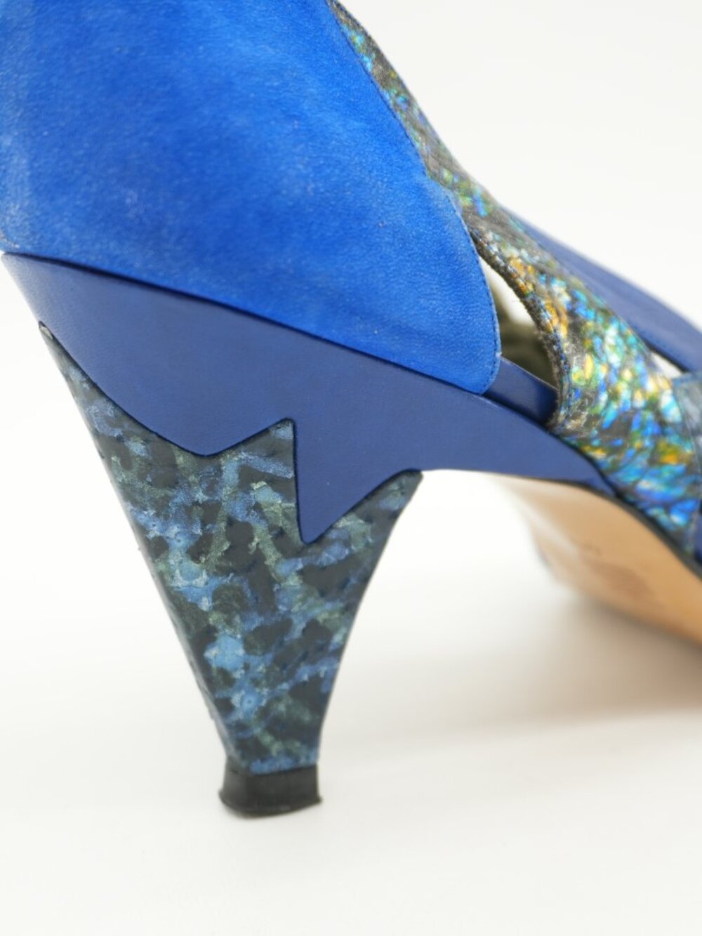 Heels Size 9 Blue Snakeskin Vintage Python Cut Out 80s Italy Pointed Toe Pumps - Picture 3 of 16